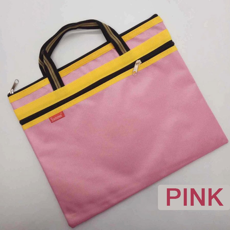 Sac de Document d'affaires A4 fourre-tout fichier dossier classement sacs de réunion côté fermeture éclair poche bureau Oxford tissu ordinateur portable sacs: 1pcs pink