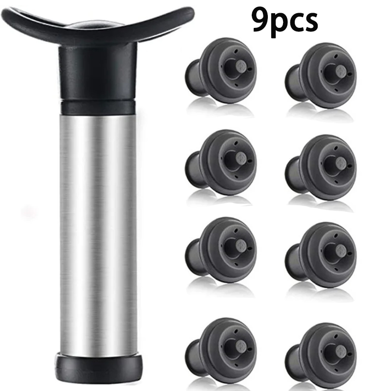 Conjunto de economia de vinho a vácuo, preservador de bomba com 4 rolhas de vinho a vácuo para vinho branco/cerveja, aço inoxidável, mantém o vinho fresco: Verde claro