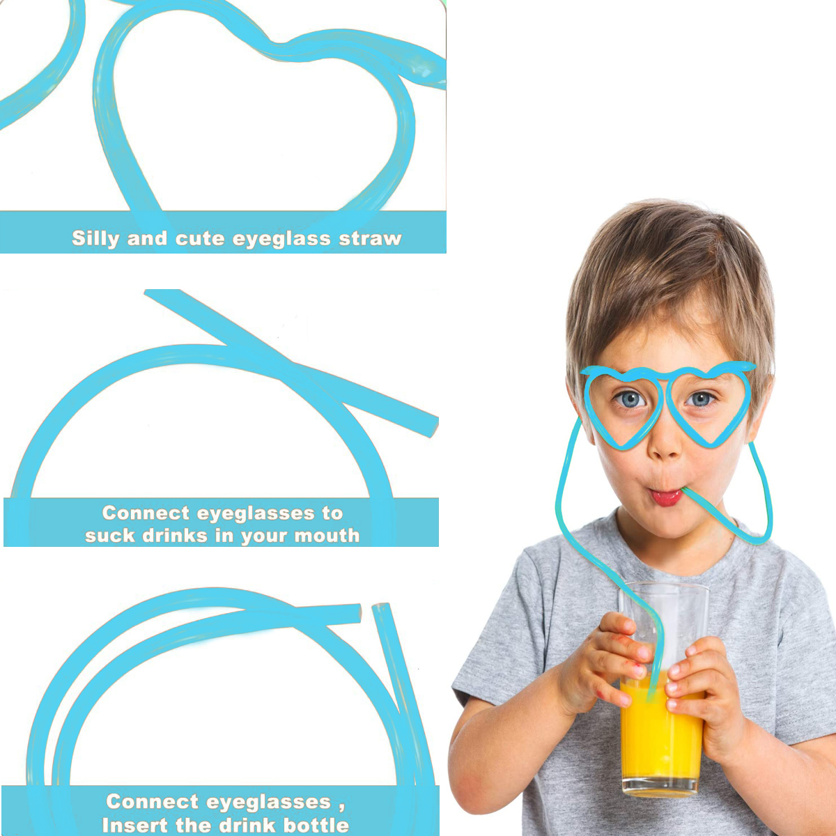 2-8PCS Straw Glasses, Reusable Fun Loop Drinking Straw Eye Glasses, Novelty Eyeglasses Straw for Party Annual Meeting Parties