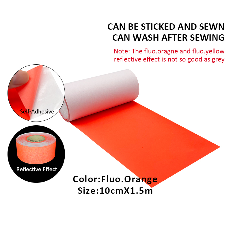 Self-Adhesive Reflective Sticker for Bag Car Clothes DIY Cutting Multi-Size Fluorescent Orange: 10cmX1.5m