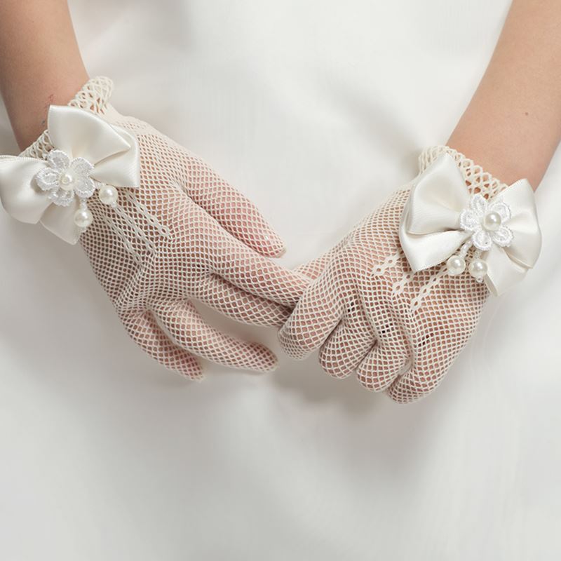 Guanti da principessa per ragazze da sposa Mesh Bowknot Party bambini cerimonia di compleanno accessori per feste guanto da ragazza