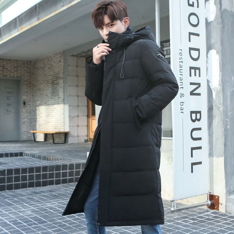 Chaqueta por encima de la rodilla para hombre, abrigos con capucha gruesos y cálidos, informales, a prueba de viento, pareja, chaquetas de pato blancas, Invierno
