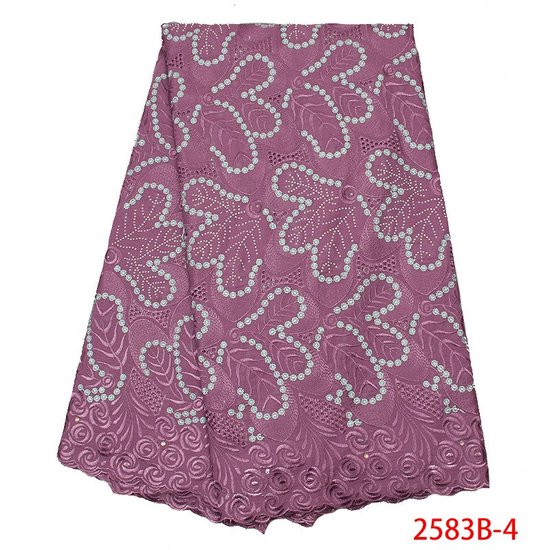 African Swiss Voile Lace in Switzerland Swiss Voile Cotton Lace Fabric Embroidery Laces with Stones KS2583B-1