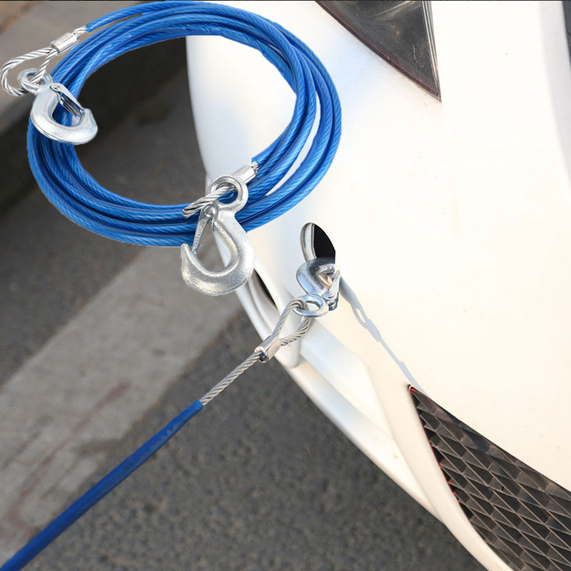 Car Tow Rope 3-7 Tons Steel Wire Tow Ropd Traction Roping Trailer Pulls Rope With Hooks Car Emergency Tools