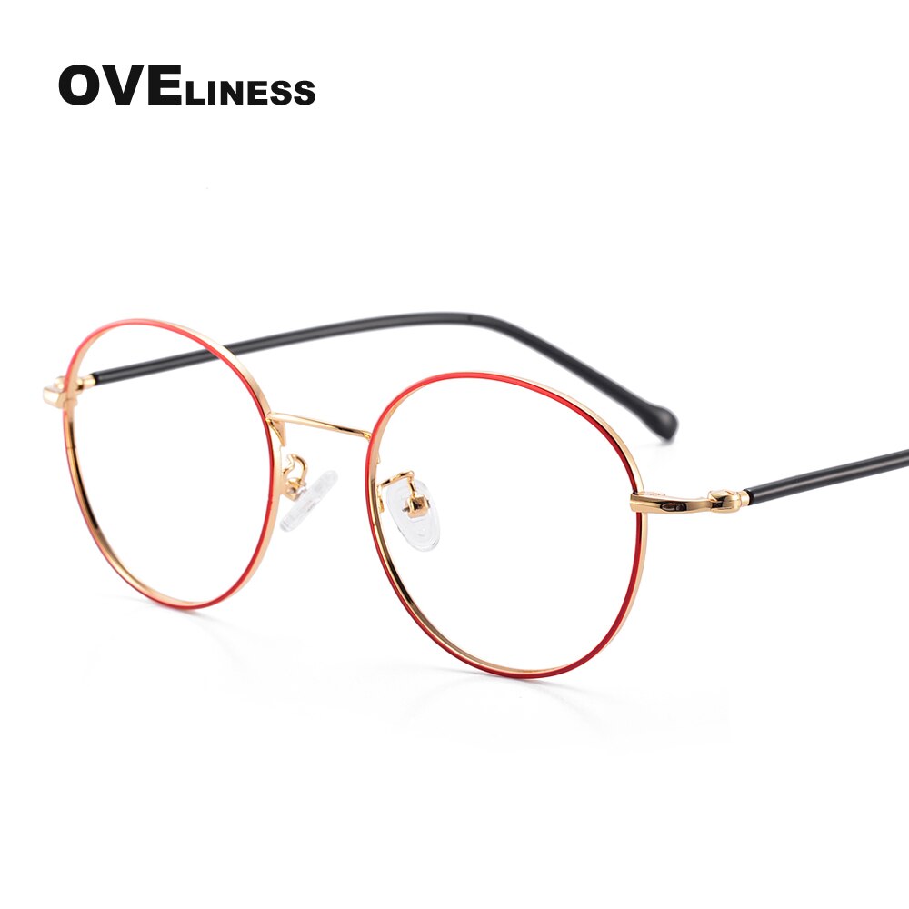 Retro Vrouwen Brillen Frames Ronde Brilmontuur Vrouwen Vintage Volledig Metalen Brillen Vrouwelijke Bijziendheid Bril: red gold