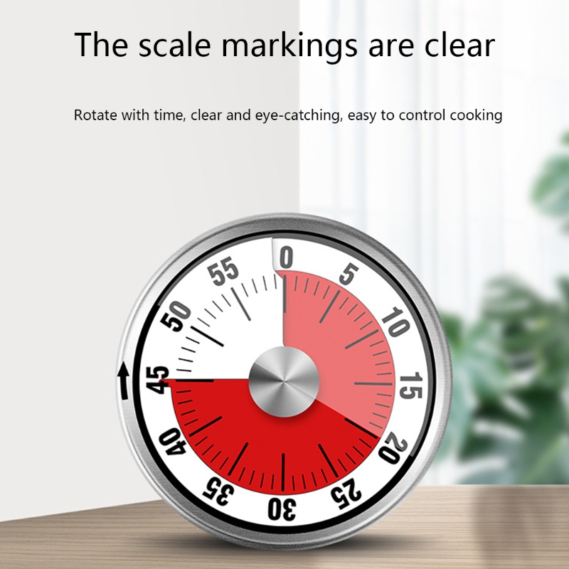 Stainless Steel Visual Timer Mechanical Kitchen Timer 60-Minutes Alarm Cooking Timer with Loud Alarm Magnetic Clock