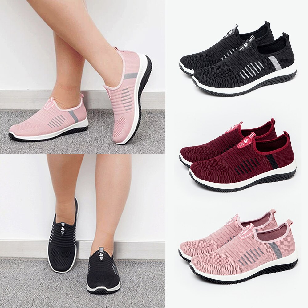 Vrouwen sneakers antislip schoenen Casual schoenen Lage Hak Sneakers vrouwen Knit Meshshoes Ademend Mode vrouwen schoenen D30