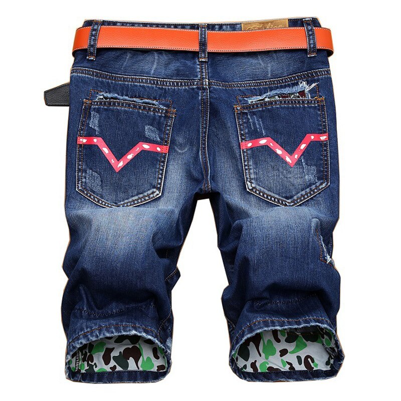 Pantalones cortos de mezclilla rasgados para hombre, Jeans rotos con agujeros, Hip Hop, informales, de algodón, hasta la rodilla, JB13159