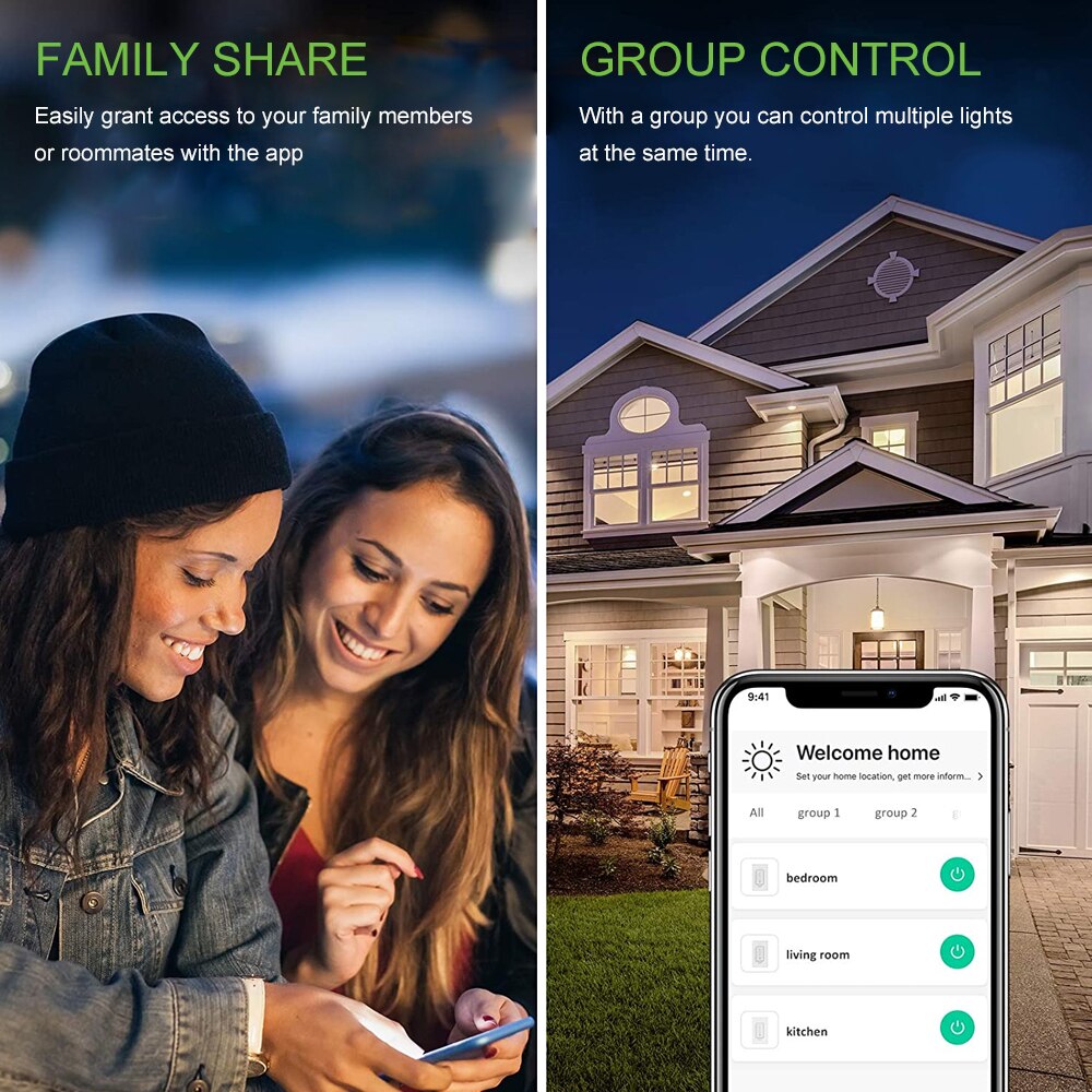 WiFi Smart Touch Wall Light Switch No Neutral Wire Needed Compatible for Alexa Google Home Single Pole 110V-240V