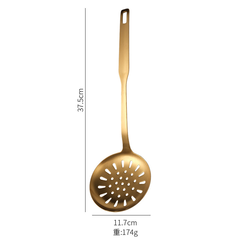 Stainless Steel Gold Kitchenware Cooking Tool Set Scoop Soup Ladle Skimmer Colander Kitchen Gadgets Nonstick Leaky Spatula 1PC: colander
