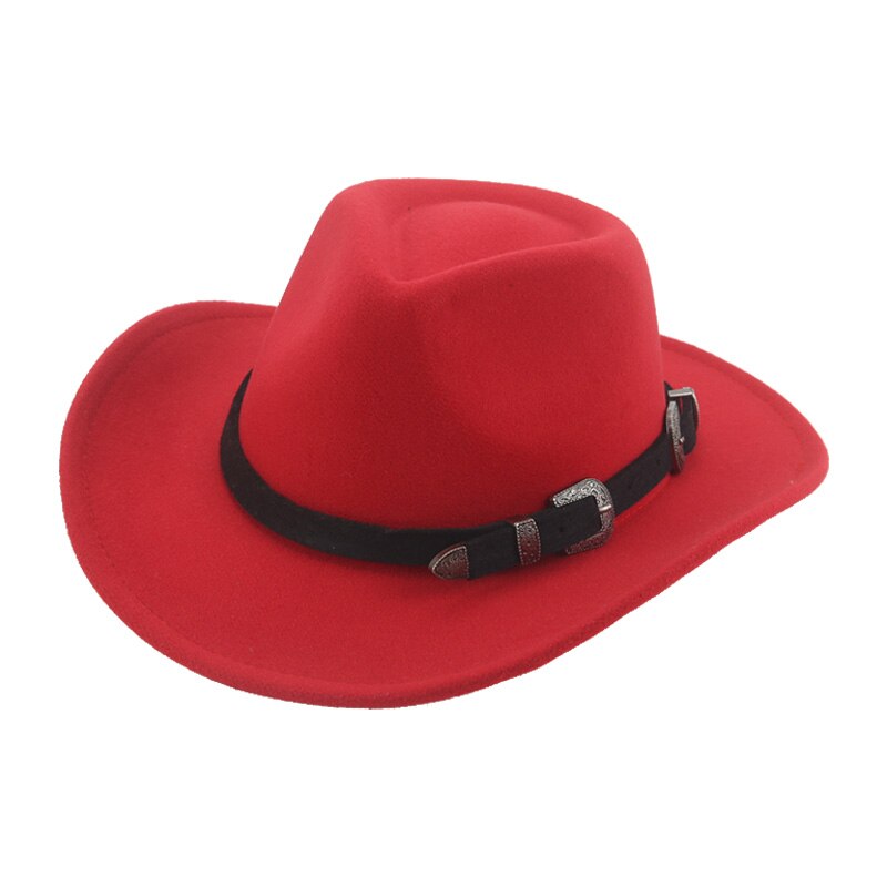 Sombrero de vaquero para hombre y mujer, sombrero de Cowboy para chica, sombrero de Cowboy occidental sólido Camel, banda ancha, accesorios,: red-black
