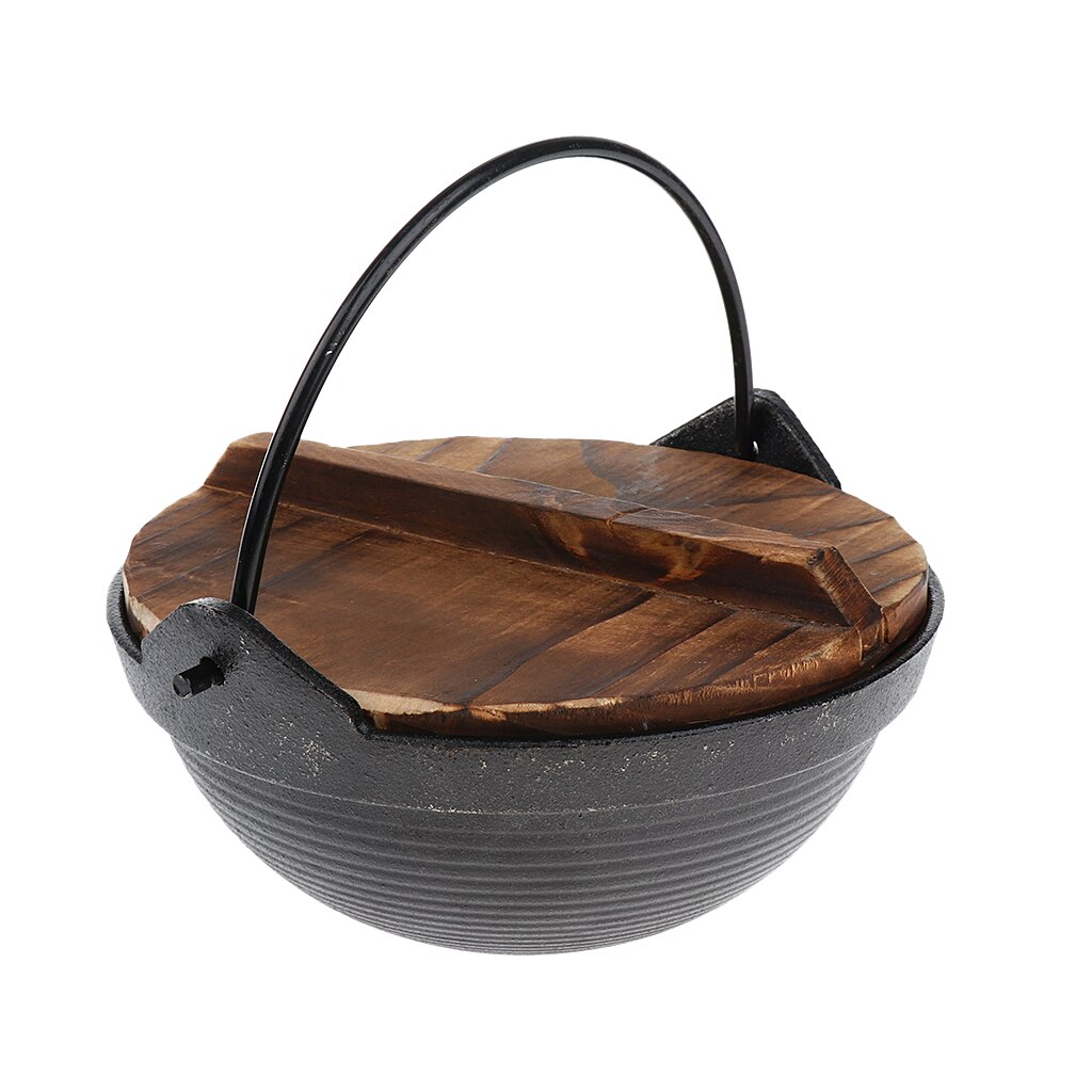 Portable Lightweight Aluminum Alloy Camping Hanging Cooking Pot with Wooden Lid Durable Cookout Cookware 7'/7.9': 18cm