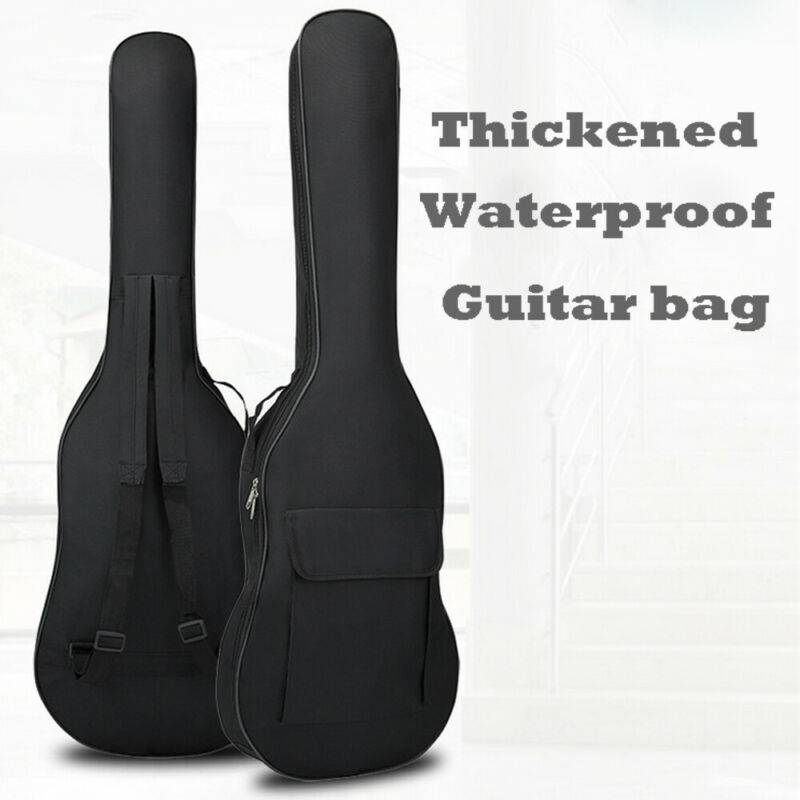 Black Waterproof Bass Guitar Backpack Case - Double Straps With 5mm Thick Sponge Padding