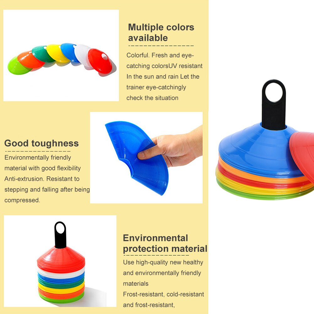 10pcs/set Soccer Training Sign Flat Pressure Resistant Cones Marker Discs Bucket Marker PE Football Training