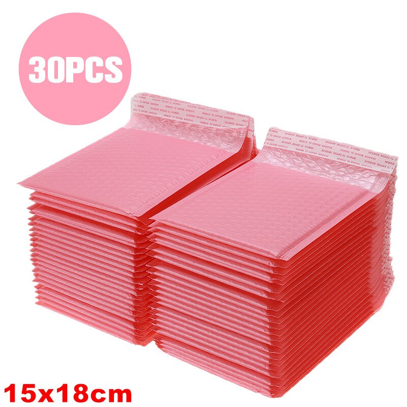 Enveloppes à bulles roses en Poly, pochettes rembourrées auto-scellantes, pour livre, Magazine, courrier, 30/50 pièces: 30Pcs 15x18cm