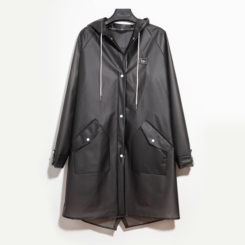 Veste imperméable longue transparente pour femme adulte, imperméable, Poncho de pluie, costume en plastique, coupe-vent,: Black / L