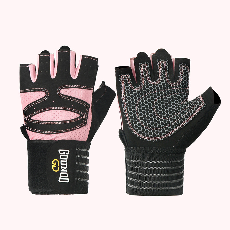 GOUNOD Weightlifting Gloves Wristband Support Breathable Anti-Slip Sports Gym Gloves Bodybuilding Powerlifting Fitness Training: Pink / S
