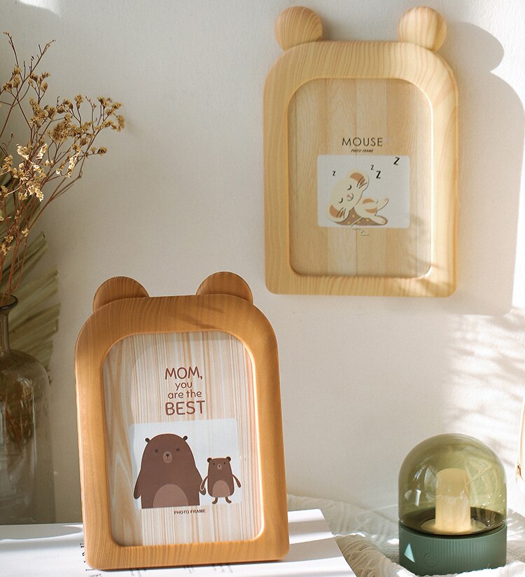 Dierenfotolijst van 7 inch voor kinderen, houtnerf, kinderstijl, cartoonstijl, bureaudecoratie, accessoires  zh448