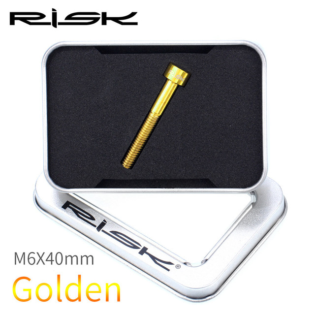 RISK Titanium Bolts M6 x 30 35 40 50mm Allen Key MTB Road Bike Taper Head Screw Bicycle Headset Cap Fixing Bolts Rainbow Gold: m6x40mm Golden