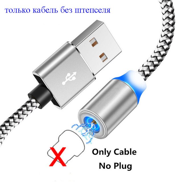 Cable Micro USB magnético de 1M para iPhone, Samsung y Android, Cable de carga rápida USB tipo C, Cable de cargador magnético: Silver No PLug