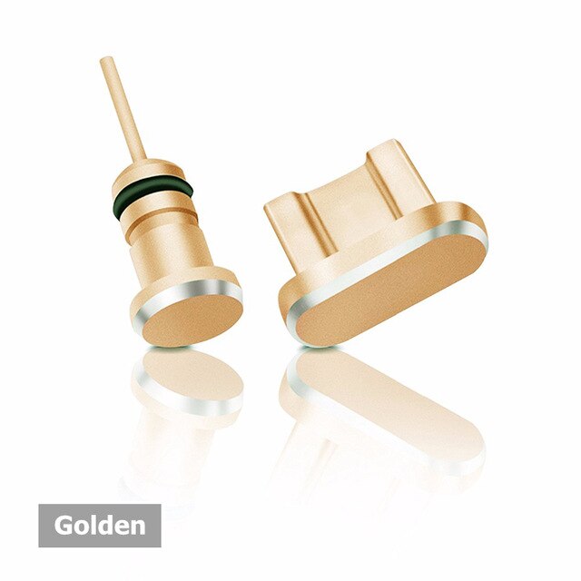 Puerto de carga de Metal + auricular de 3,5mm, reemplazo de enchufe antipolvo para Android, iPhone, teléfono móvil tipo C, 2 uds.: gold