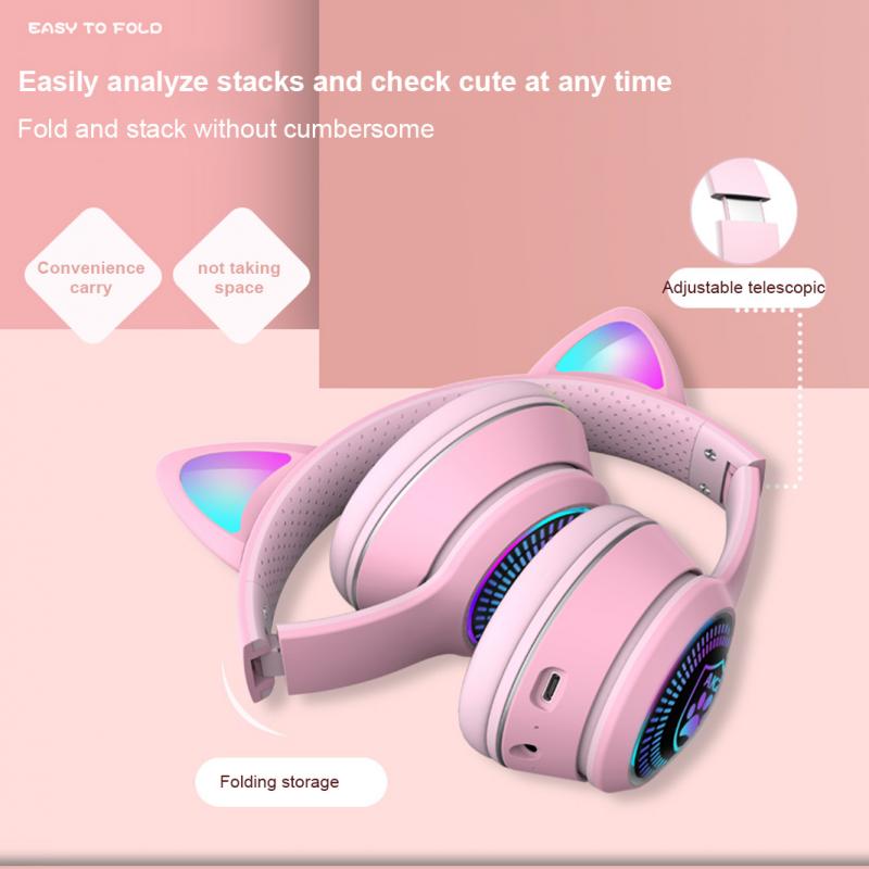 RGB Cat Ear Gaming Earphone Bluetooth 5.0 Wireless Headphone Headset 3.5mm Plug For Gamer Smartphone Mobile Phone