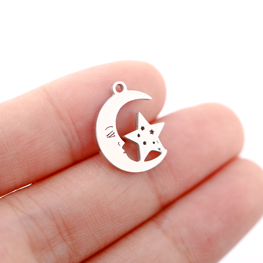 5 unids/lote de colgantes de acero inoxidable con forma de luna/sol/estrella para pulsera, collar, accesorios para hacer joyas DIY hechos a mano: Marrón