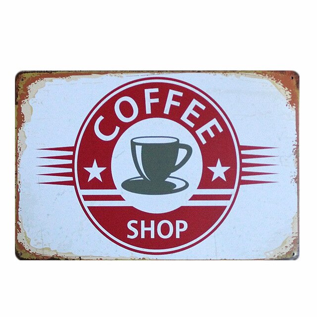 Holde roen drikke kaffe kafé butikk kjøkkeninnredning vintage blikkskilt shabby kunst hengende jernmalerier metallplaketter plateplakater: 13