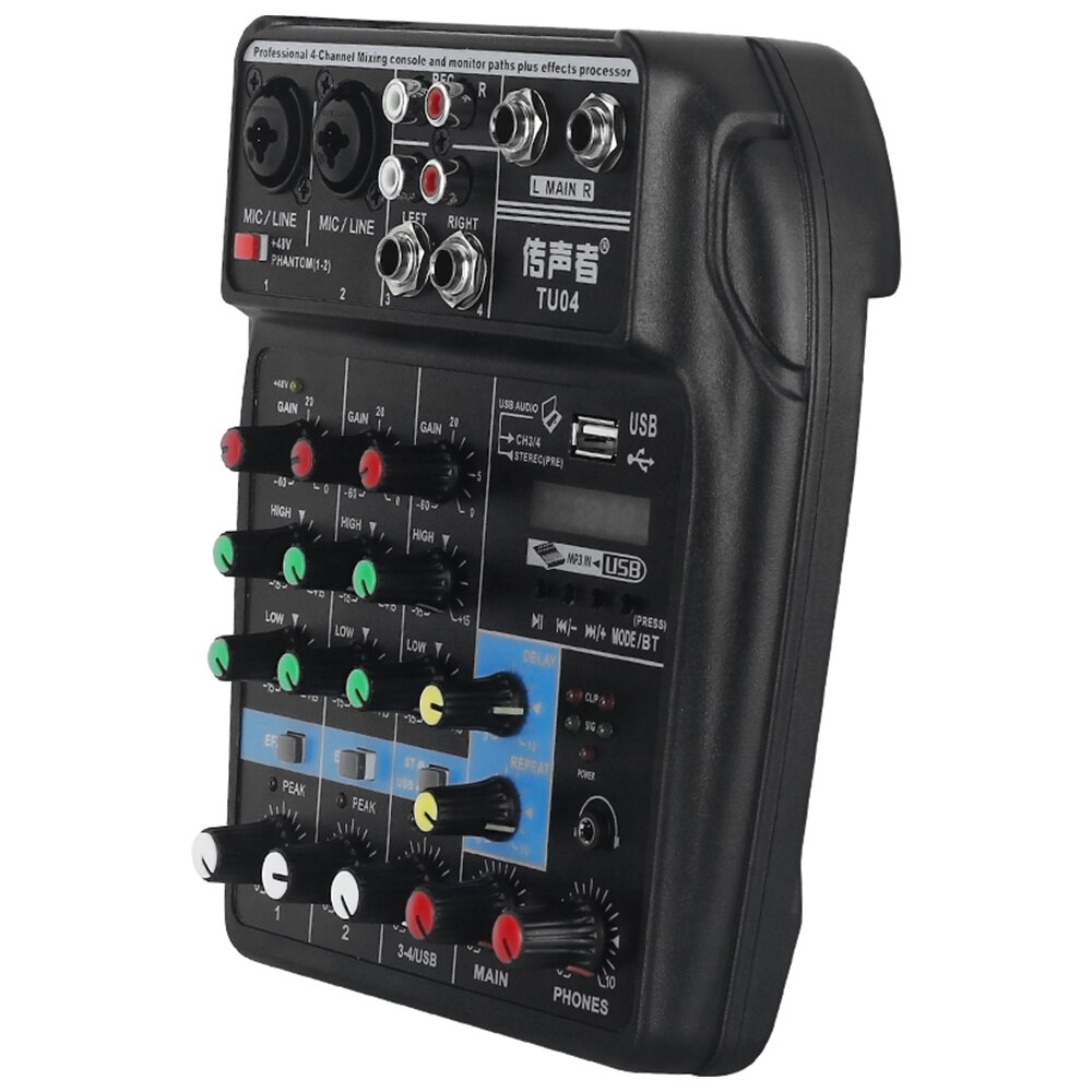 A4 Sound Mixing Console Bluetooth USB Record Computer Playback 48V Phantom Power Delay Repaeat Effect 4 Channels USB Audio Mixer: Default Title