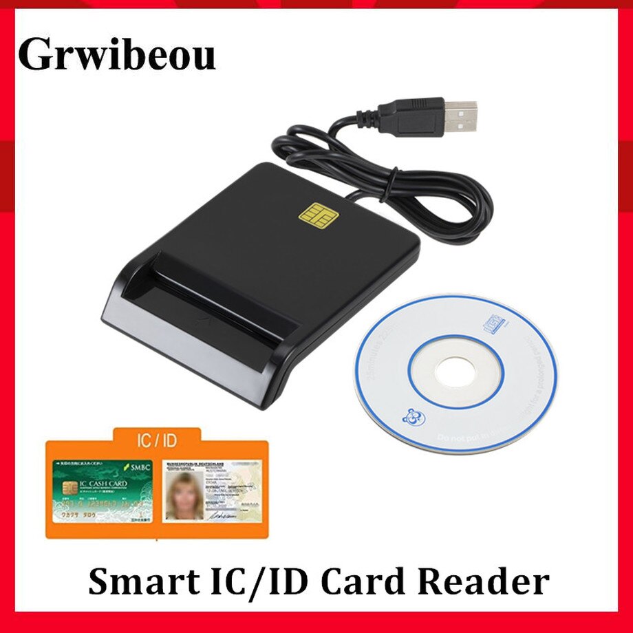 Grwibeou Card Reader USB Card Reader For Bank Card IC/ID Card Reader USB Card Reader For Windows 7 8 10 OS USB2.0 ID Card Reader