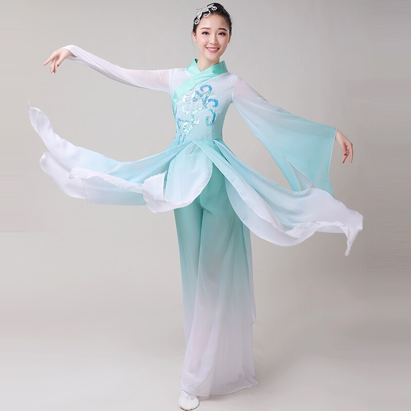 Kinesisk folkedans kostume til kvinde klassiske danse kostumer dame fan dans kostume: 4xl