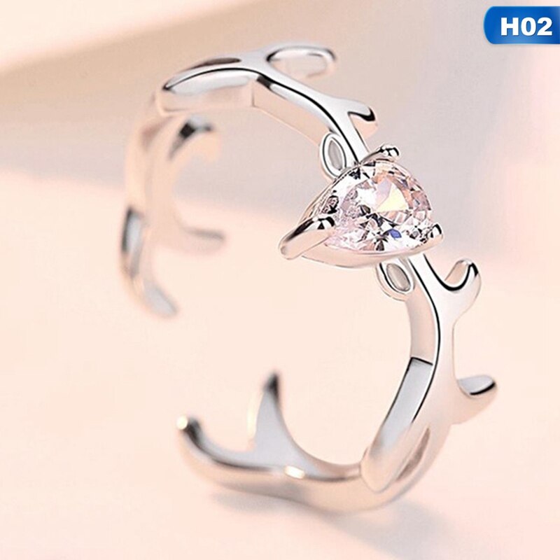 Kristall Elch Geweih Einstellbare Ringe Hirsch Horn Zirkon Liebhaber Paare Ringe Für Frauen Männer, Verlobung, Hochzeit Schmuck: H02