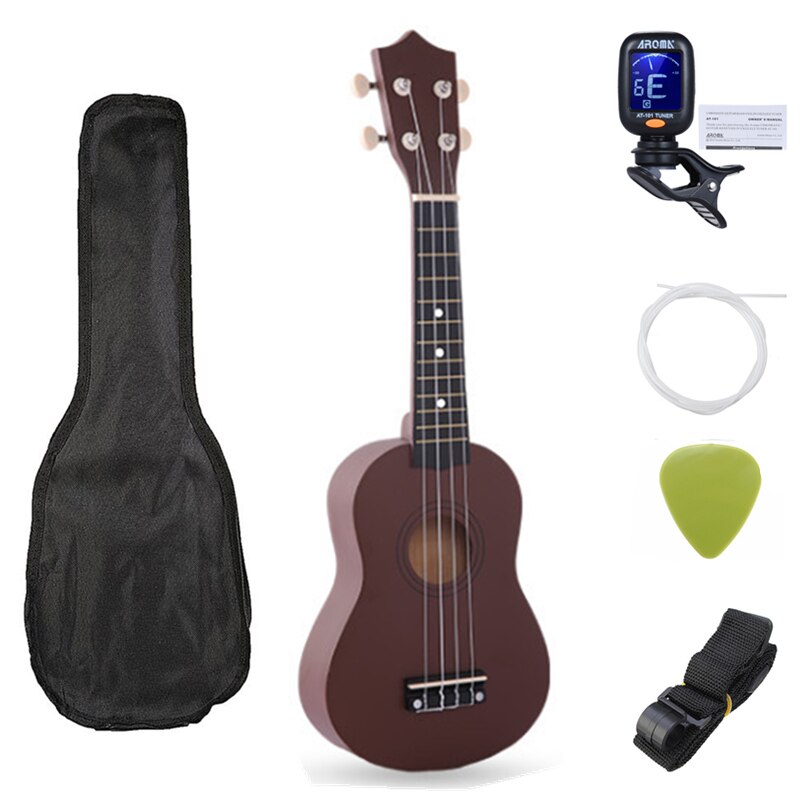 Sevenangel Ukulele 21 Inch Kinderen Ukelele Sopraan 4 Strings Hawaiian Sparren Basswood Gitaar Uke Kids Muziek Instrument: coffee color set