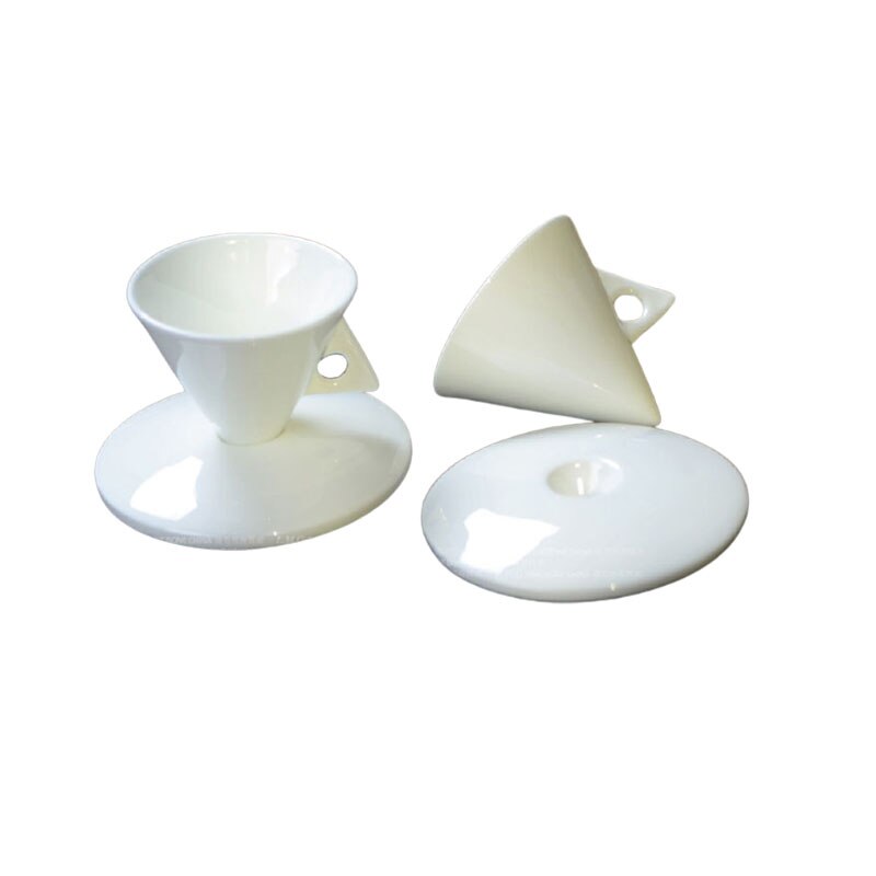 Bone China Cones Type Espresso Cup Saucer Set Ceramic Pyramid Cafe Coffee Mug And Saucer Sets