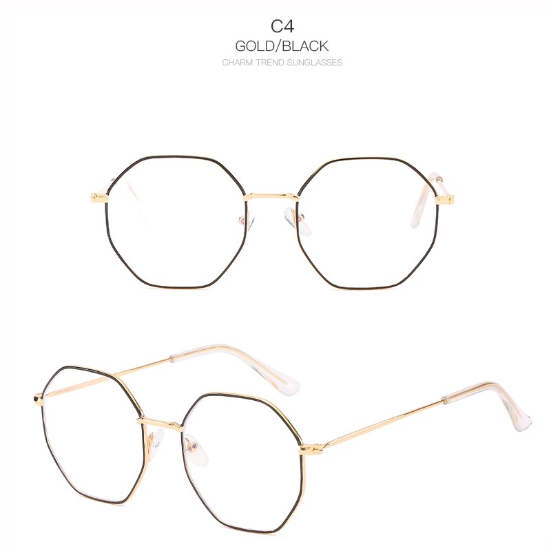 Hombres Vintage Anti-Luz Azul hexagonal gafas lentes de mujeres miopía óptica espejo Metal Simple Anti-azul gafas transparentes marcos: 2-BLS309-C4