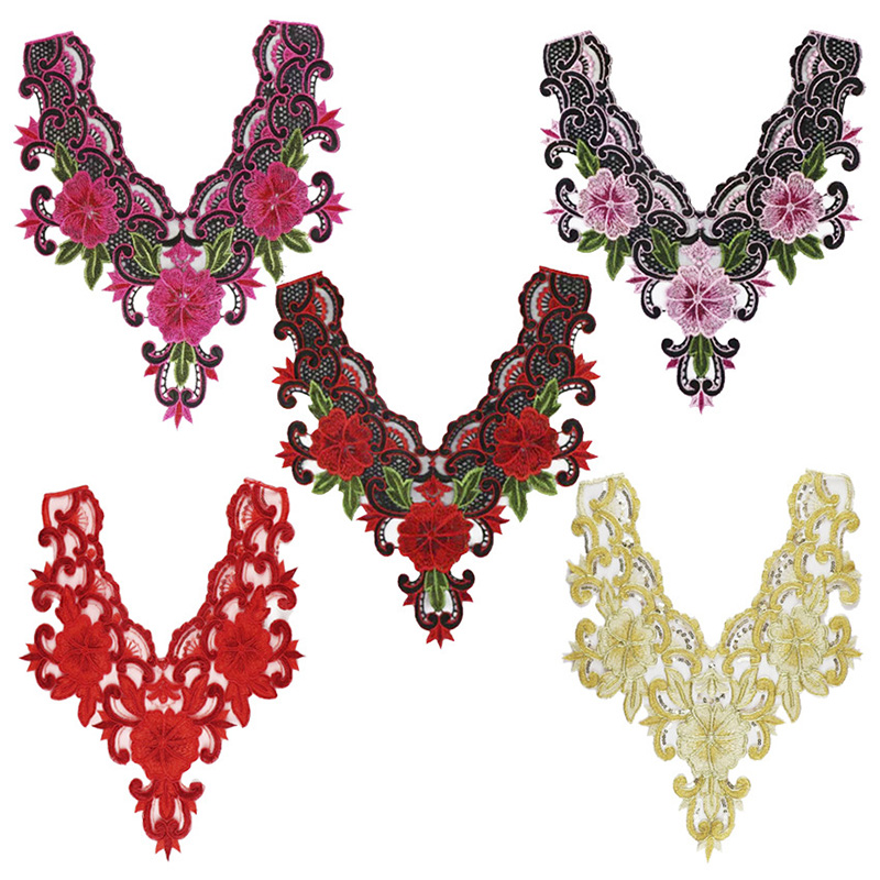 Floral Flower Lace Embroidered Neckline Neck Collar Trim Clothes Sewing Water Soluble Mesh Accessories Applique Patch
