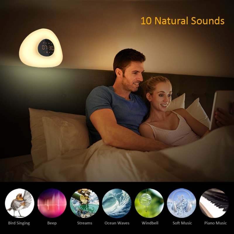 Wekker Wake Up Light Zonsondergang Zonsopgang Simulatie 10 Natuurgeluiden 7 Kleuren Licht Touch Control RGB Dimbare Night Lamp
