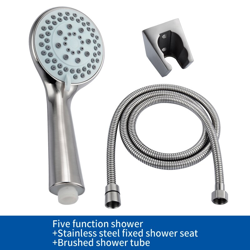 5 Functions Hand Held Shower Head Brushed Nickel Shower Set With Hose Wall Mounted Shower Set: With SUS Holder