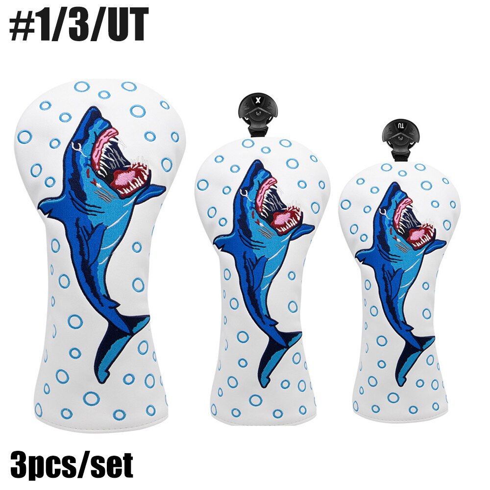 Big Shark Golf Driver Head Covers,1 Wood Driver Head Cover,Golf Wood Headcovers-Leather Durable Easy on Off Golf Club Protective: 1-3-UT