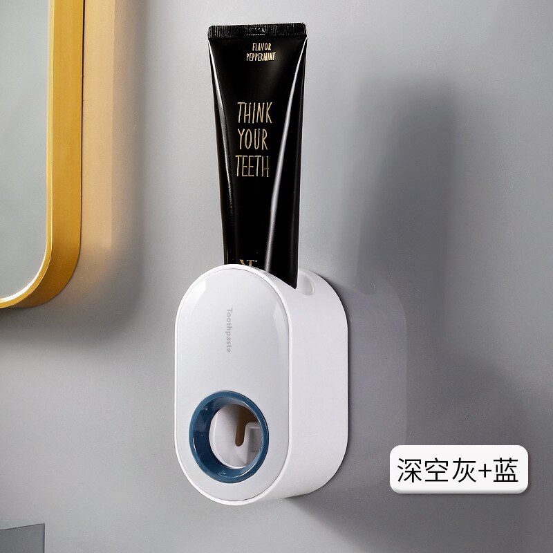 Automatic toothpaste squeezing device, mirror-free punching toothbrush rack, lazy squeezing toothpaste: Gray   Ocean Blue