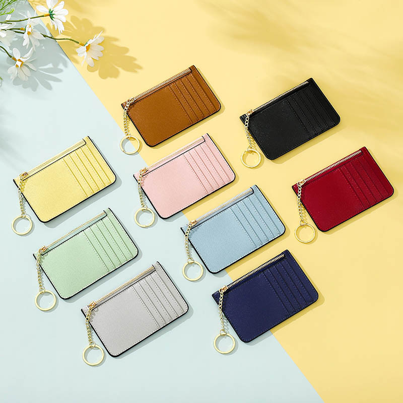 Effen Kleur Kaarthouder Voor Vrouwen Super Dunne Kleine Vrouwelijke Portemonnee Pu Lederen Mini Zaken Id Credit Card Case Vrouwen sleutelhanger