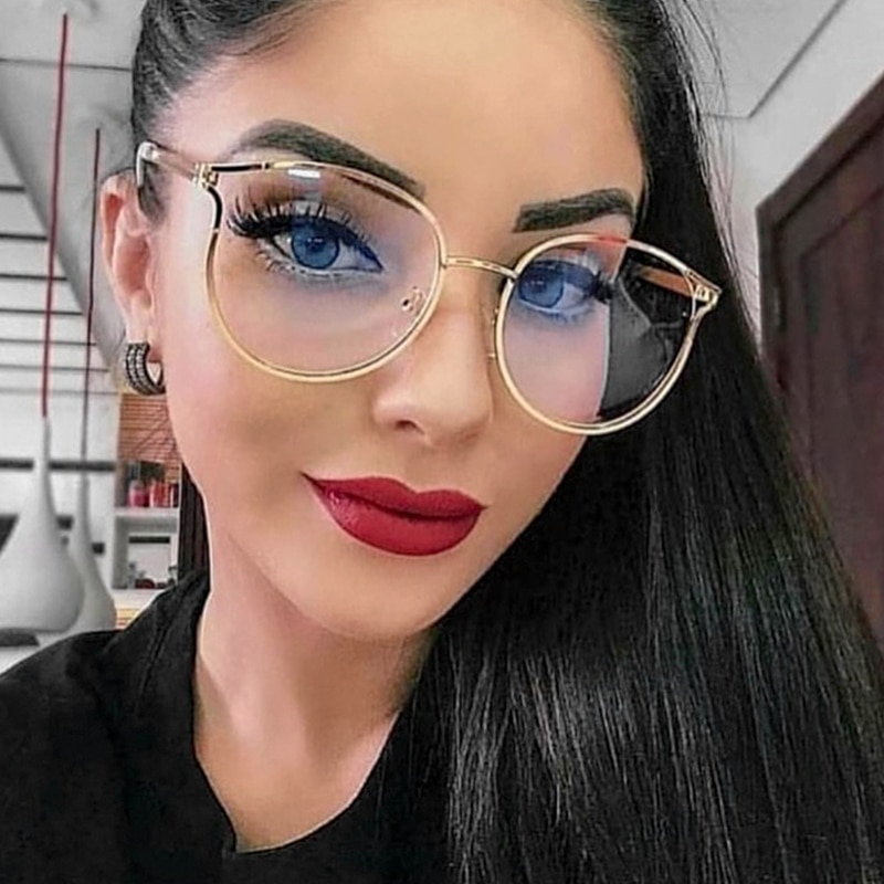 Gafas transparentes de para mujer, gafas de ojo de gato, montura de Gafas de metal para mujer, gafas femeninas ópticas de Retro