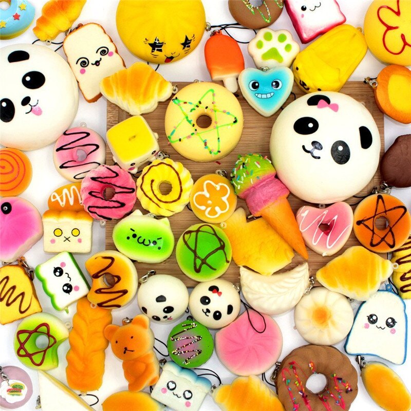 10/20/30 stuks squishy langzaam rijzende schattige brood antistress speelgoed hanger donut squishies speelgoed knijp speelgoed mobiele telefoon accessoires