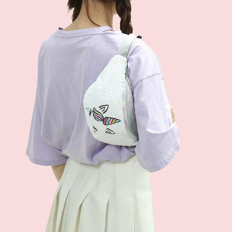 Paillettes Creative stampa unicorno marsupio per ragazze marsupio borse a tracolla per ragazzo marsupio per bambini marsupio per telefono