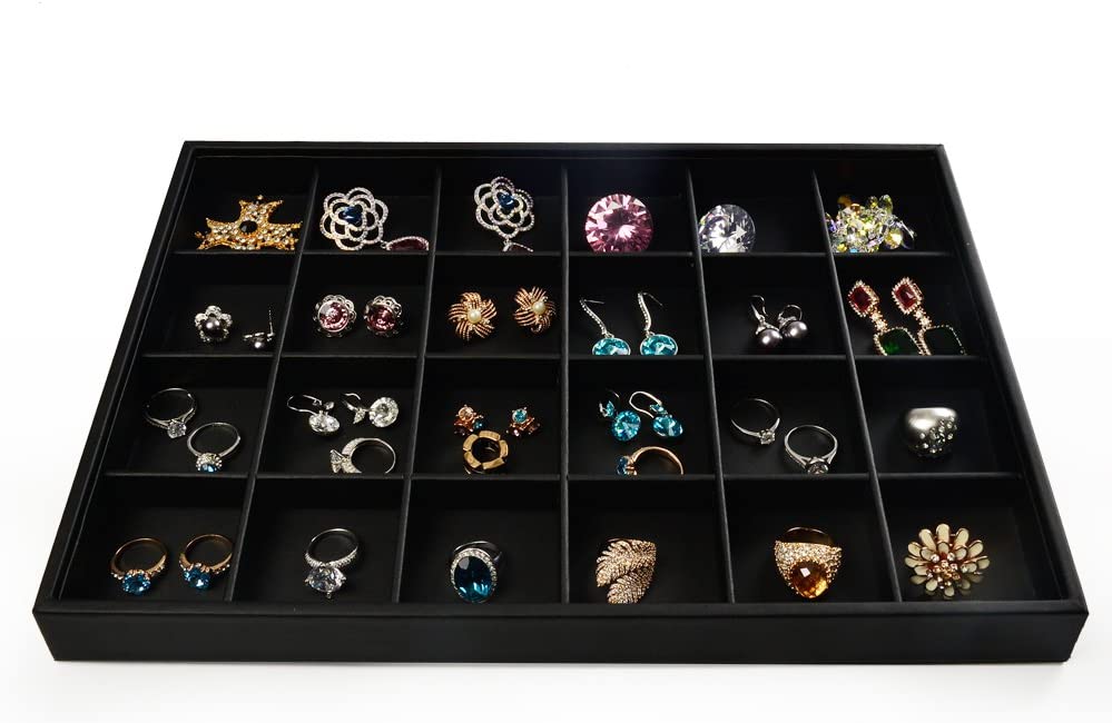 Black Leather Jewelry Display Flat Tray Perfume Accessories Trinket Watch/Earring/Ring Storage Organizer: L / GRAY
