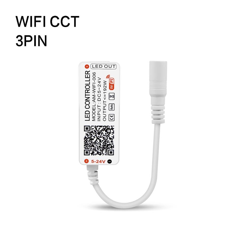 Dc5v 12v 24v bluetooth wifi rgb controller tuya/smart life app kontrol rgb/rgbw/rgb+cct fjernbetjening til smd 5050 led strip lys: Wifi cct 3 pin