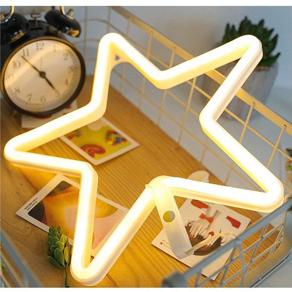 Star Neon Light Signs Warm White Neon Wall Light up Sign Art Decor for Home Kids Bedroom Birthday Party USB or Battery Operated