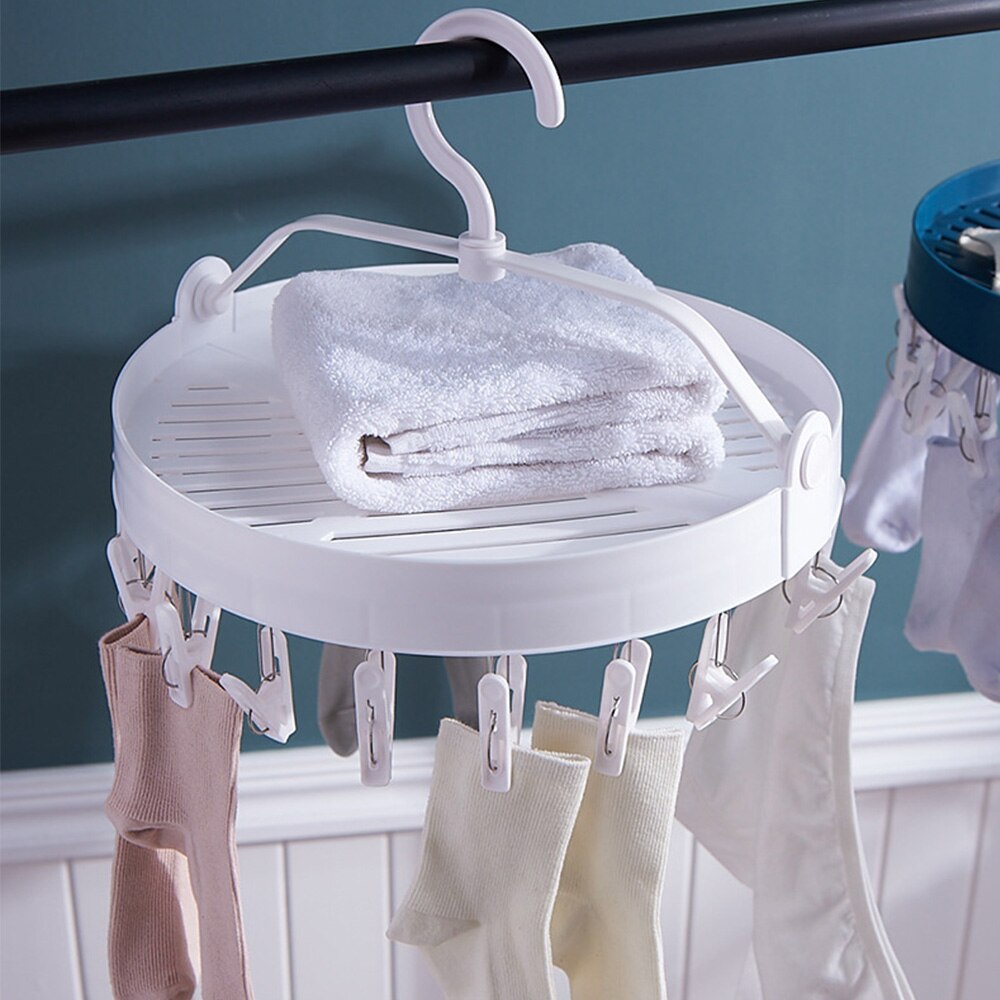 Plastic Foldable Laundry Rack Multifunction Round Sock Clothes Dryer Hanger Windproof Underwear Drying Rack Shoes Holder Home