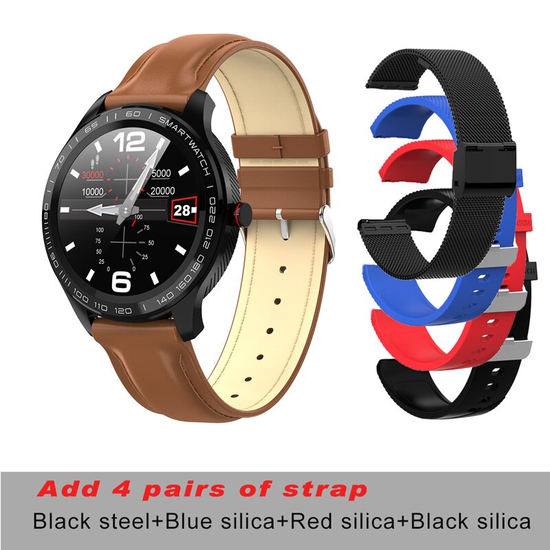 696 L9 Full touch Smart Uomini Della Vigilanza ECG + PPG Frequenza Cardiaca Misuratore di Pressione Sanguigna Monitor di ossigeno IP68 Impermeabile Bluetooth Intelligente braccialetto: brown lea A 4p strap