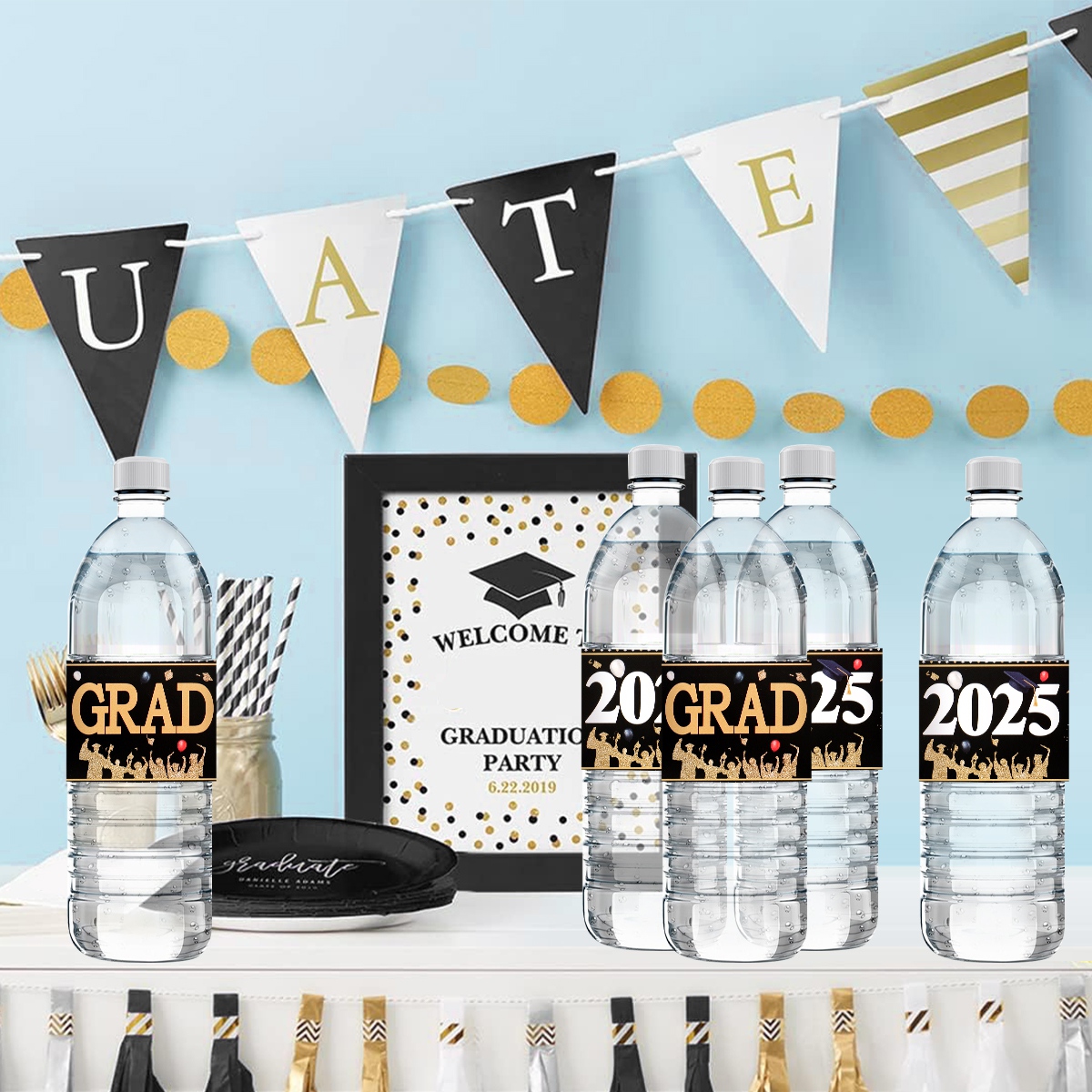10 Stück Flaschenaufkleber für Abschlussfeiern, Jahreszeitsthema, Glückwunsch, Abschlussfeier, Dekoration, Klasse von 2025 Grad-Partyzubehör